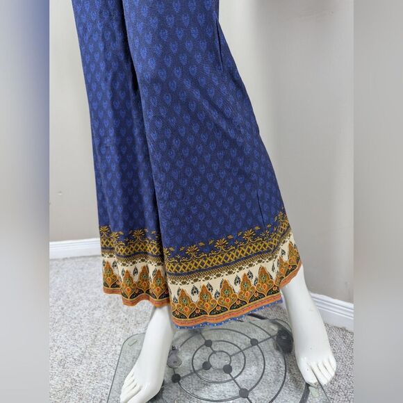 Farm Rio Blue Boho Print Jumpsuit Size Medium Stretchy Flare Leg One Piece - Picture 8 of 12
